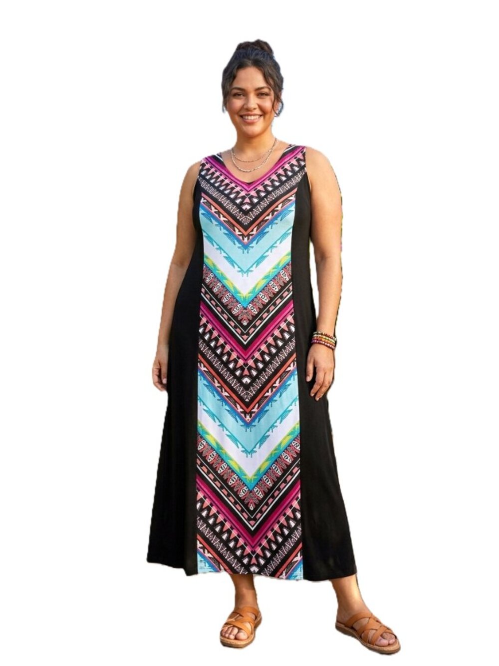 KIM ROGERS Geometric Print Maxi Dress. Plus Size 3X